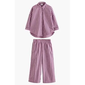 NEXT Stripe Cotton Button-Up Shirt & Pants Set Pink Girls Size 13yrs Casual wear